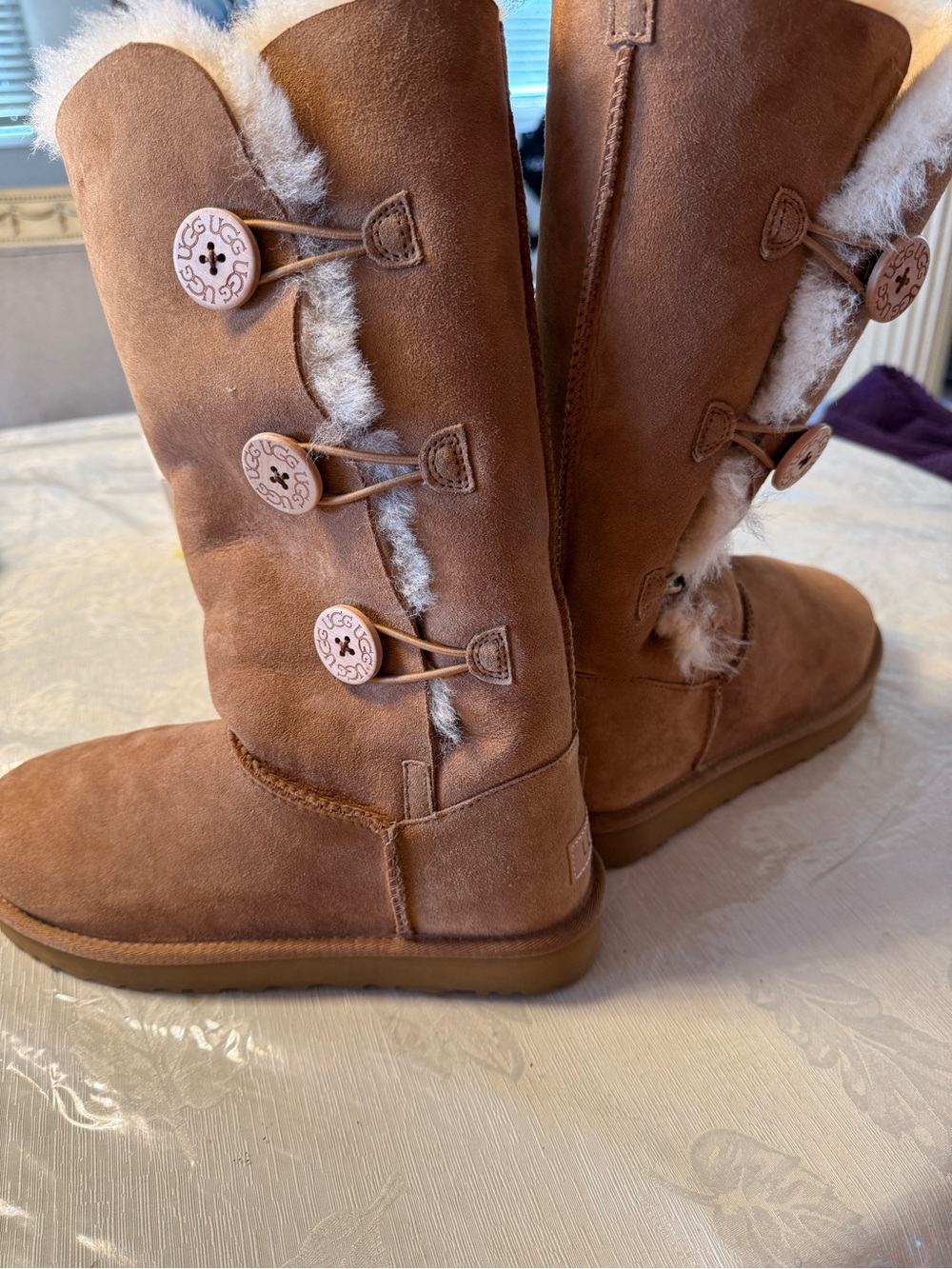 UGG Chestnut Suede Shearling-Trim Pull-On Boots - Picture 3 of 9